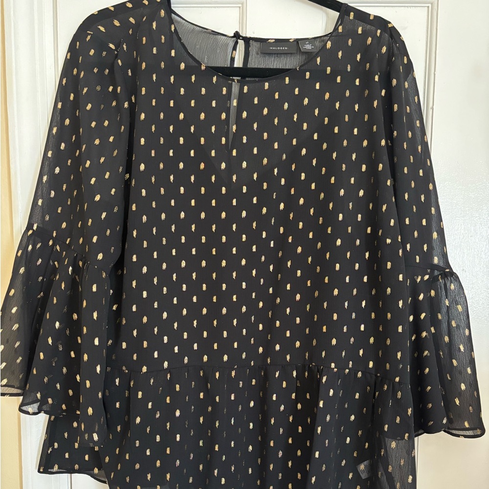 Halogen Black Blouse with Gold Dots